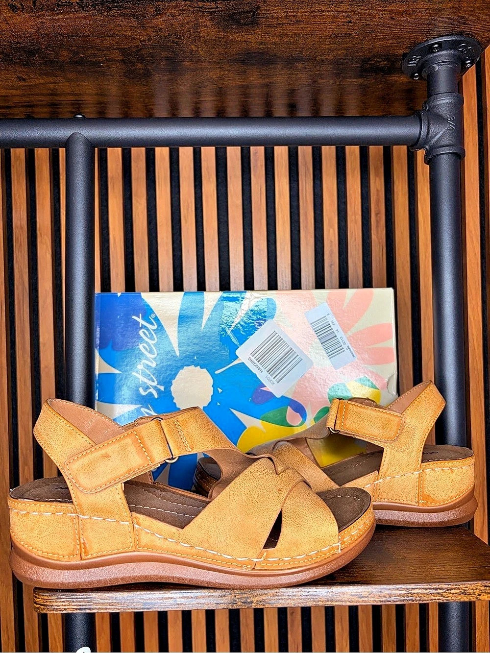 Easy Street Mel Wedge Sandal Brown Strappy Sandals